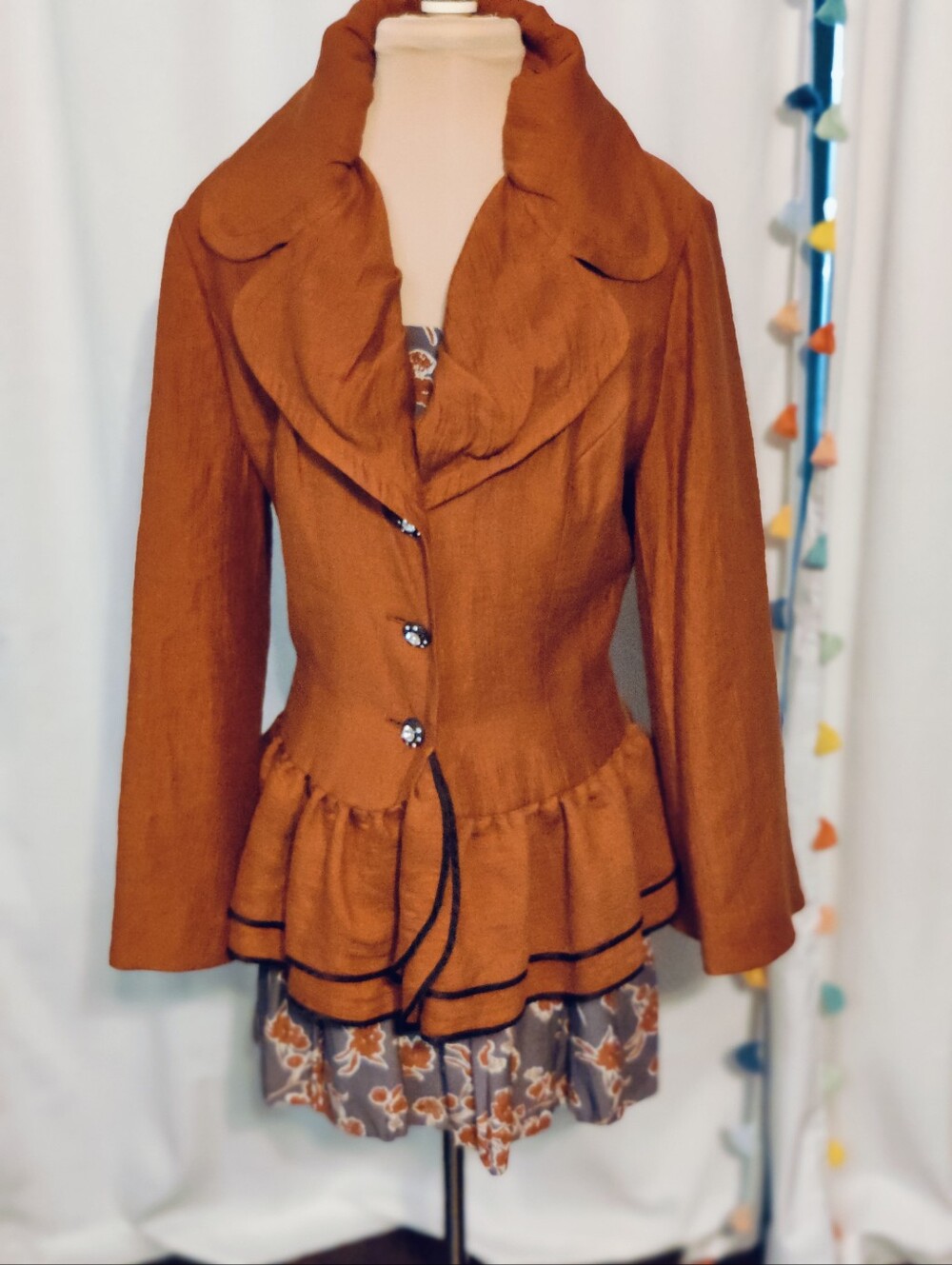 Promise NY Linen Layering Jacket Full Sleeves Corset Back Big Collar Chic M